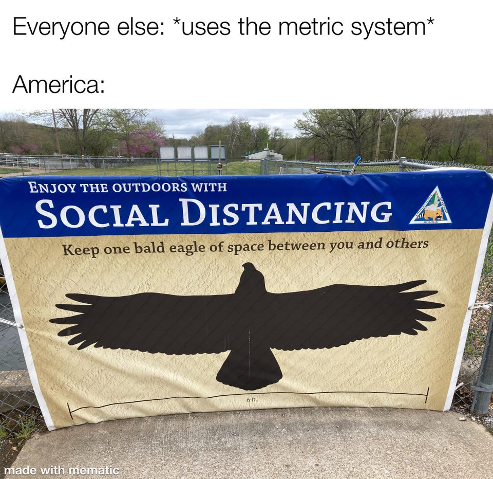 Sign depicting bald eagle as a way to measure distance