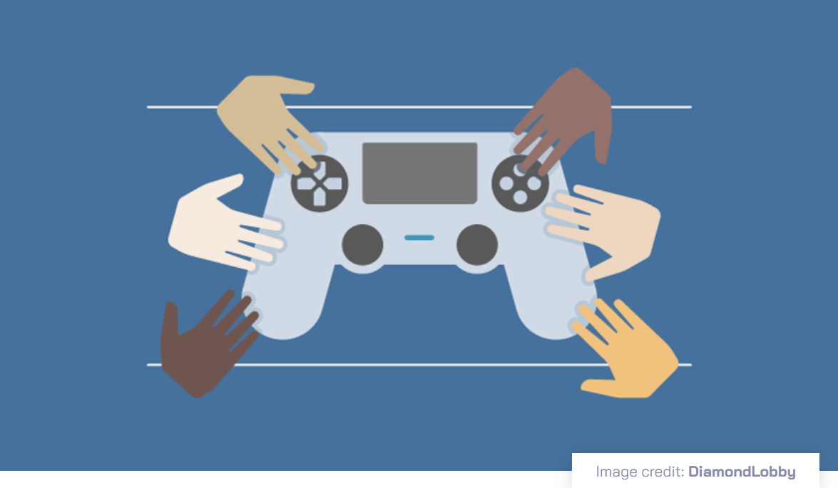 Diverse hands with game controller